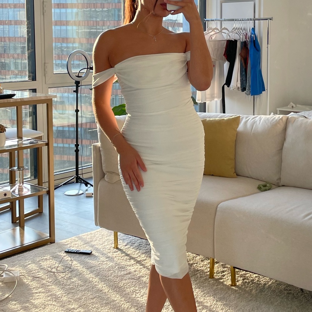 White Off The Shoulder Midi Dress